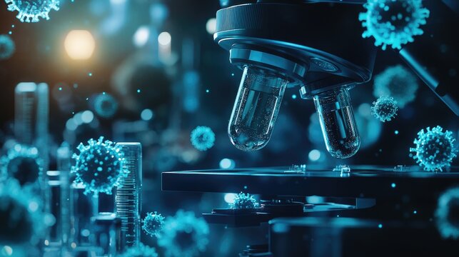 High-powered microscope study of microscopic organisms in a laboratory setting.