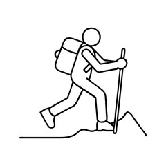 hiker silhouette icon, hiker silhouette line art - simple line art of hiker silhouette, perfect for hiker silhouette logos and icons