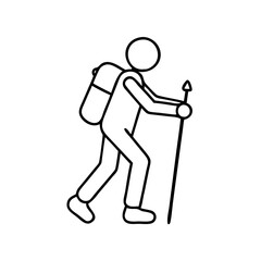 hiker with walking stick icon, hiker with walking stick line art - simple line art of hiker with walking stick, perfect for hiker with walking stick logos and icons