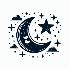 Beautiful cartoon illustration of moon and stars