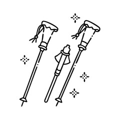 hiking poles with snow baskets icon, hiking poles with snow baskets line art - simple line art of hiking poles with snow baskets, perfect for hiking poles with snow baskets logos and icons