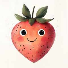 Obraz premium Delightful Watercolor Strawberry Character with Big Eyes and a Cheerful Smile