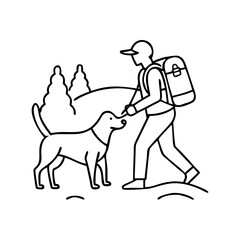 hiking with dog icon, hiking with dog line art - simple line art of hiking with dog, perfect for hiking with dog logos and icons