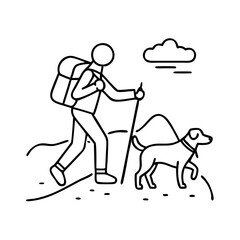 hiking with dog icon, hiking with dog line art - simple line art of hiking with dog, perfect for hiking with dog logos and icons