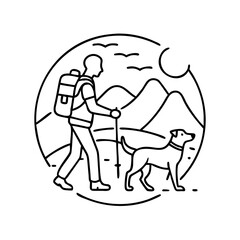 hiking with dog icon, hiking with dog line art - simple line art of hiking with dog, perfect for hiking with dog logos and icons