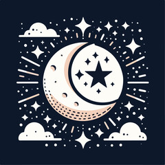 Beautiful cartoon illustration of moon and stars