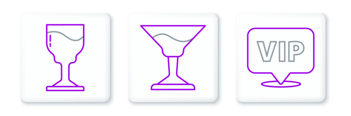 Set line Location Vip, Wine glass and Cocktail icon. Vector