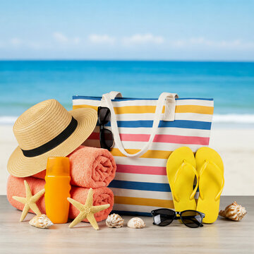Beach essentials ready for a perfect summer day