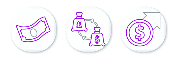 Set line Financial growth and dollar, Stacks paper money cash and Currency exchange icon. Vector