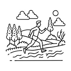 jogging along a river icon, jogging along a river line art - simple line art of jogging along a river, perfect for jogging along a river logos and icons