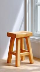 Minimalist Wooden Stool in Bright Interior Space with Natural Light