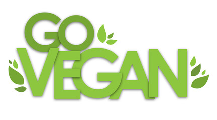 Fototapeta premium GO VEGAN green typography banner with leaves on transparent background