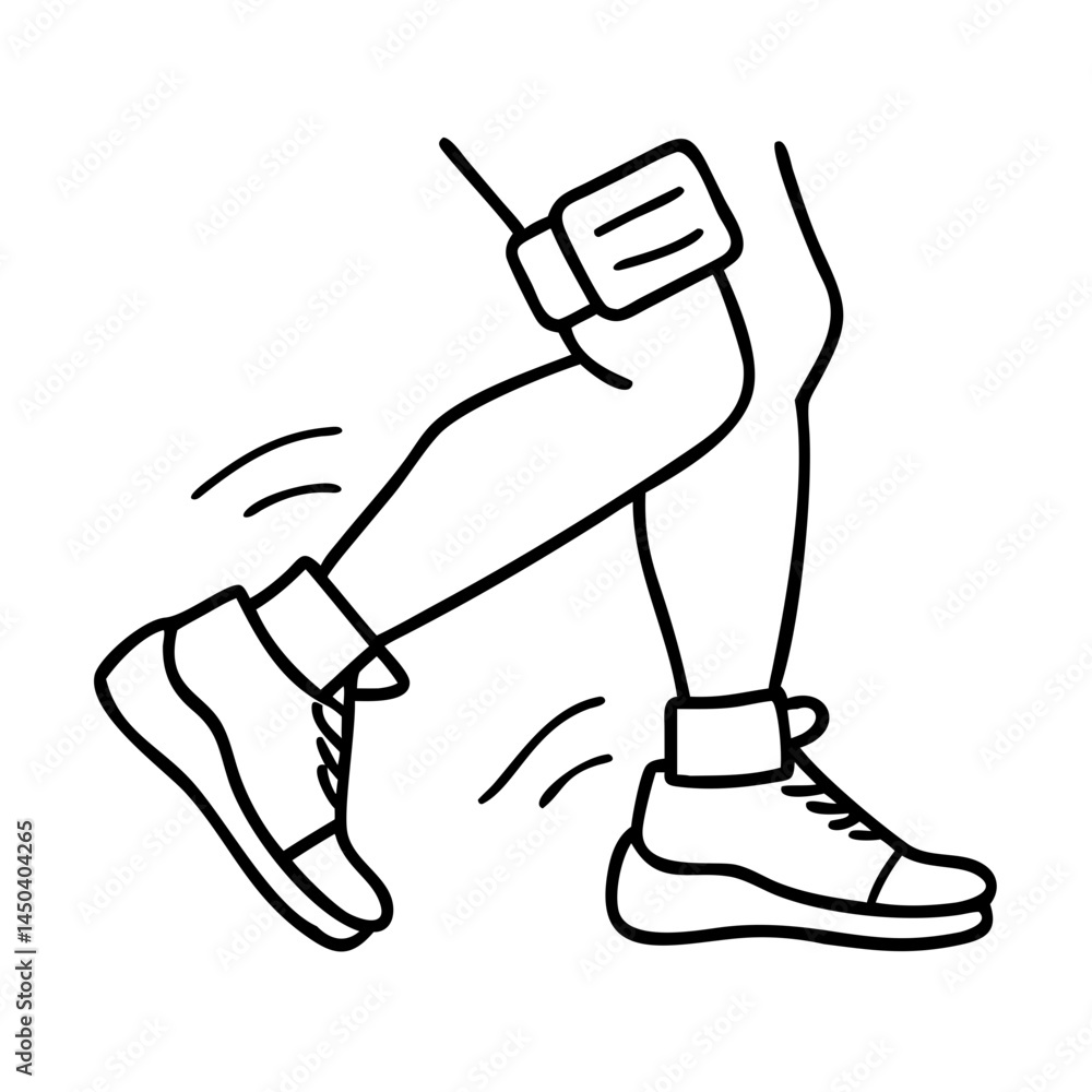 Poster jogging with ankle weights icon, jogging with ankle weights line art - simple line art of jogging wi