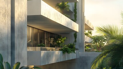 modern apartment exterior with balconies and natural lighting, architectural render,