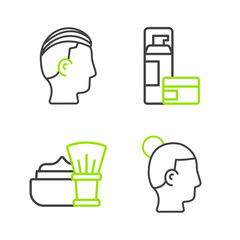 Set line Hairstyle for men, Shaving brush with foam, gel and icon. Vector