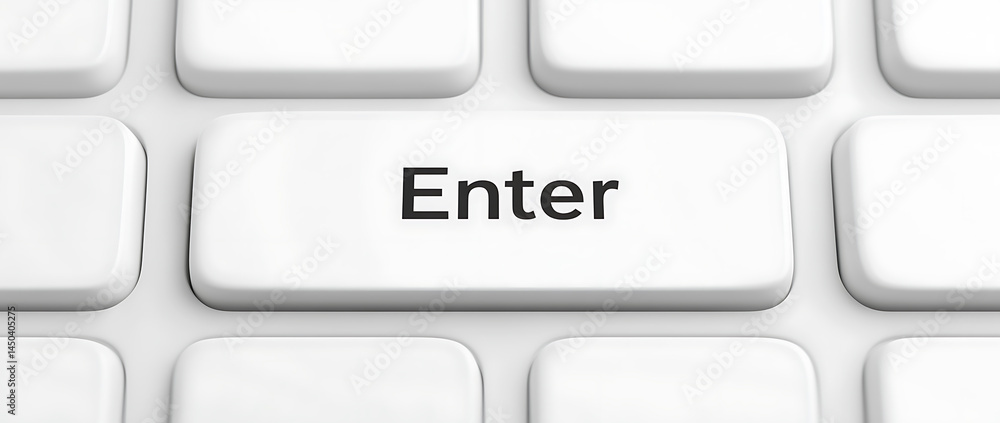 Poster close-up of a white 'enter' key on a computer keyboard, symbolizing input, command, and confirmation