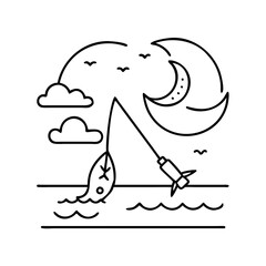 moonlight fishing icon, moonlight fishing line art - simple line art of moonlight fishing, perfect for moonlight fishing logos and icons
