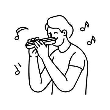 man playing harmonica, line art clip art preview