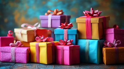 Fototapeta premium stack of gift boxes in various sizes and colors