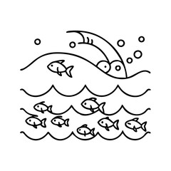 ocean wave with fish icon, ocean wave with fish line art - simple line art of ocean wave with fish, perfect for ocean wave with fish logos and icons