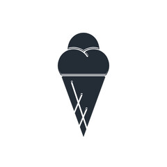 Black Ice cream in waffle cone icon isolated on white background. Sweet symbol. Vector
