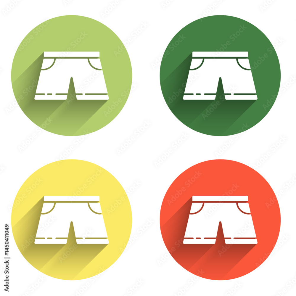 Poster set swimming trunks icon isolated with long shadow background. color circle button. vector