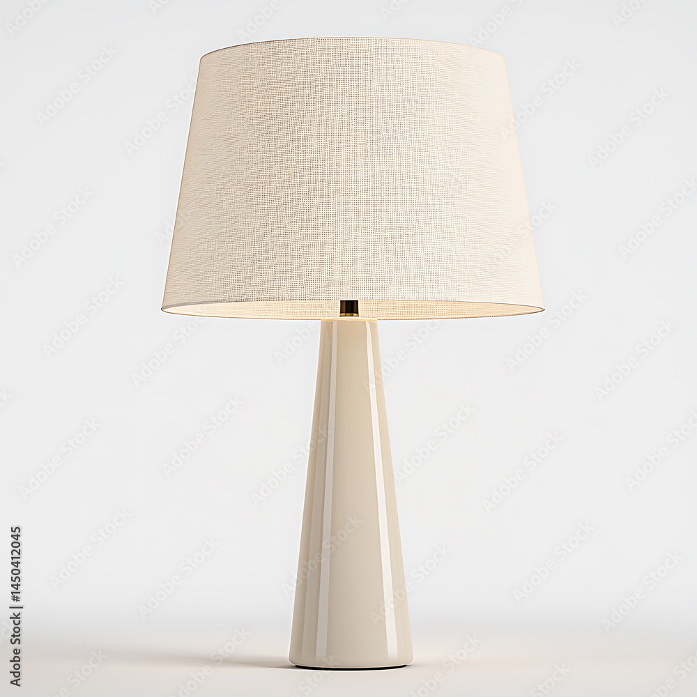 Poster elegant table lamp with a tapered base and a soft fabric shade, radiating a warm glow. perfect for a