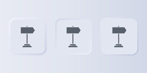 Grey Road traffic sign. Signpost icon isolated on grey background. Pointer symbol. Isolated street information sign. Direction sign. Set icons in square buttons. Vector