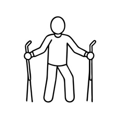 person holding walking sticks icon, person holding walking sticks line art - simple line art of person holding walking sticks, perfect for person holding walking sticks logos and icons