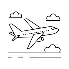 plane takeoff icon, plane takeoff line art - simple line art of plane takeoff, perfect for plane takeoff logos and icons