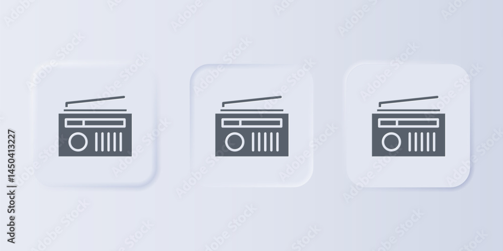 Poster grey radio with antenna icon isolated on grey background. set icons in square buttons. vector