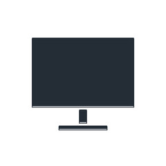 Black Computer monitor screen icon isolated on white background. Electronic device. Front view. Vector