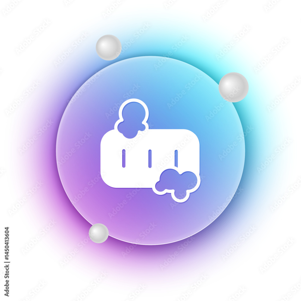 Poster white bar of soap with foam icon isolated on white background. soap bar with bubbles. blue and purpl