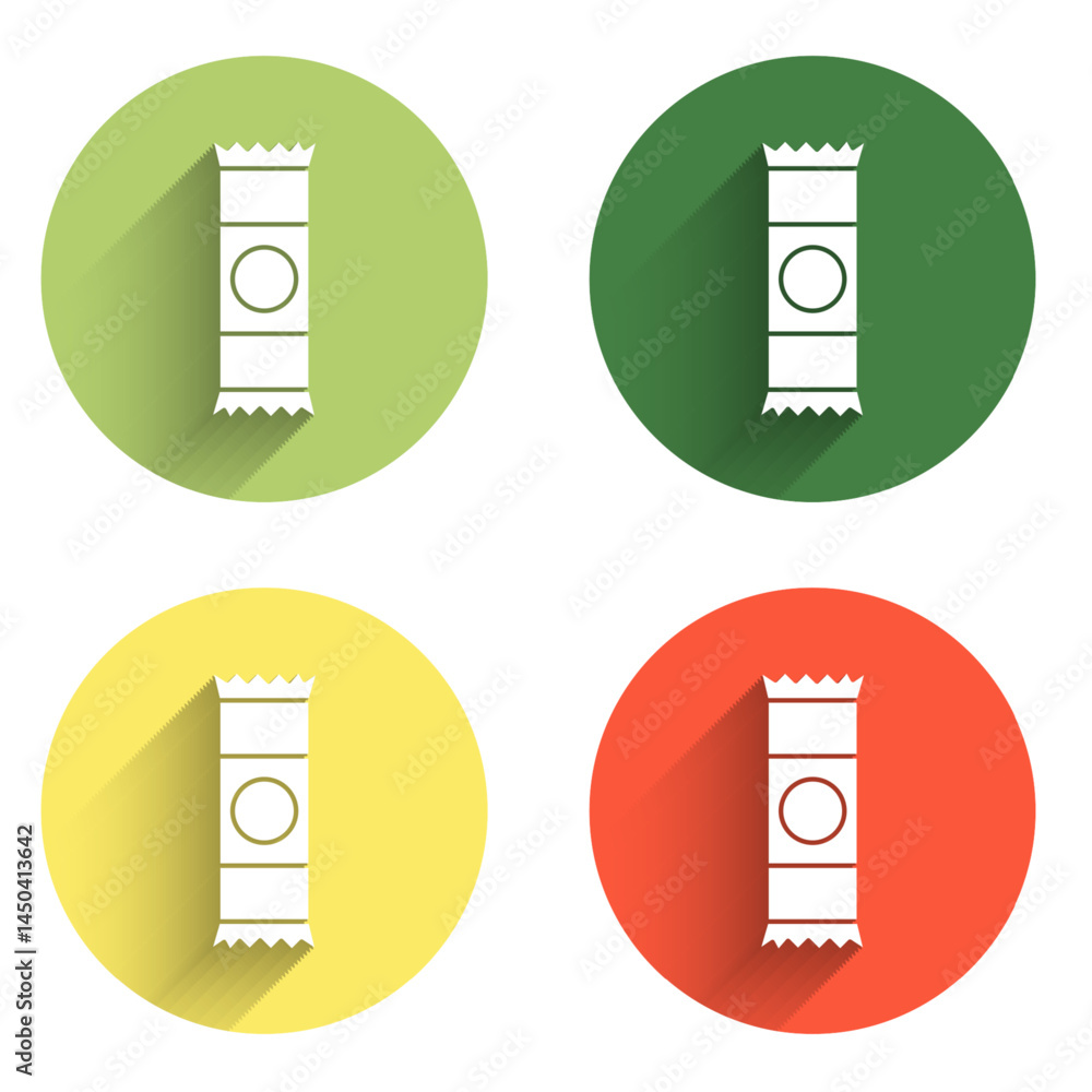Poster set chocolate bar icon isolated with long shadow background. color circle button. vector