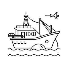 deep sea fishing boat icon, deep sea fishing boat line art - simple line art of deep sea fishing boat, perfect for deep sea fishing boat logos and icons