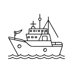 deep sea fishing boat icon, deep sea fishing boat line art - simple line art of deep sea fishing boat, perfect for deep sea fishing boat logos and icons