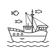 deep sea fishing boat icon, deep sea fishing boat line art - simple line art of deep sea fishing boat, perfect for deep sea fishing boat logos and icons