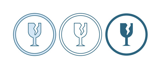 Blue Fragile broken glass symbol for delivery boxes icon isolated on white background. Vector