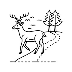 deer on trail icon, deer on trail line art - simple line art of deer on trail, perfect for deer on trail logos and icons