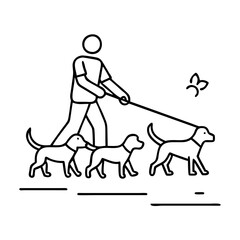 dog walker icon, dog walker line art - simple line art of dog walker, perfect for dog walker logos and icons