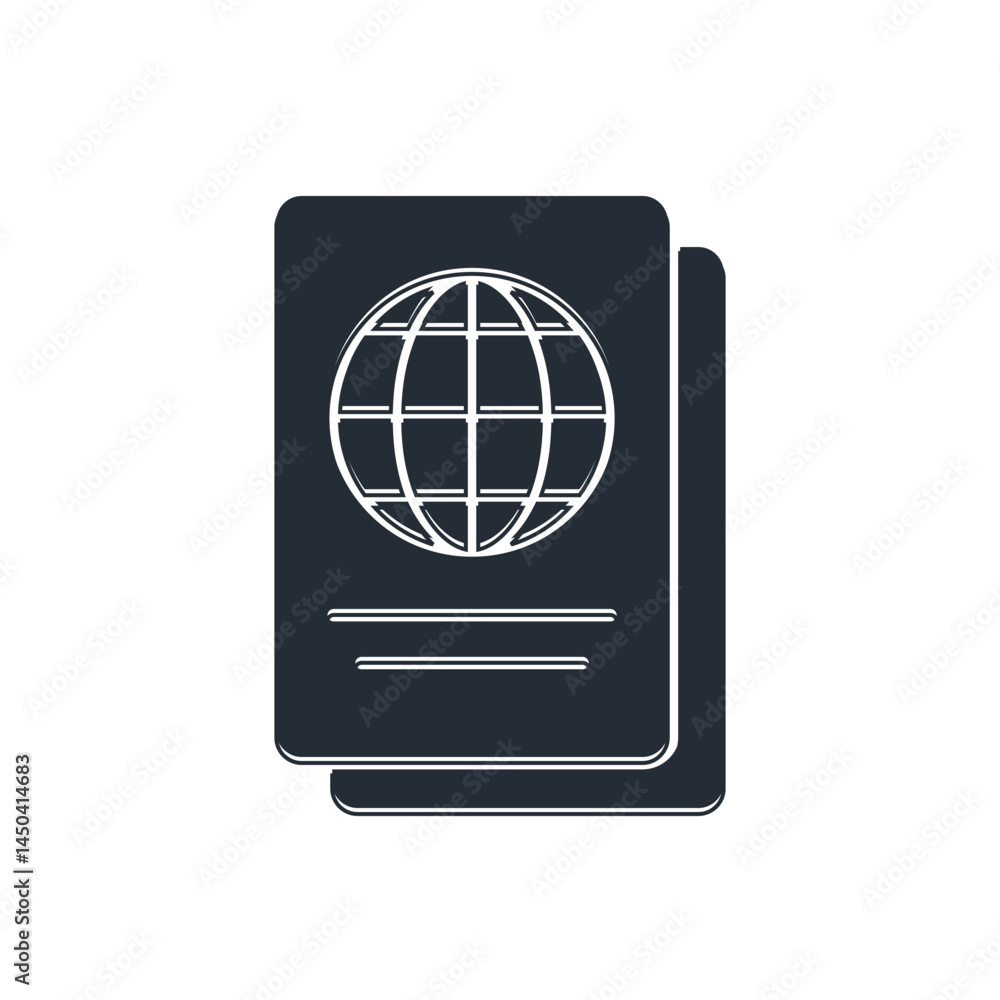 Poster black passport with biometric data icon isolated on white background. identification document. vecto