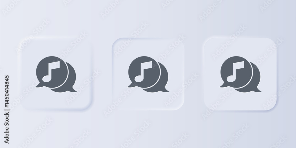 Poster grey musical note in speech bubble icon isolated on grey background. music and sound concept. set ic