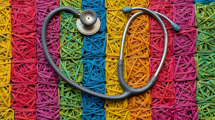 extending into a digital web of colorful threads