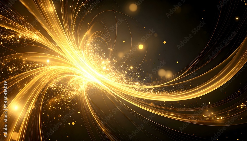 Poster abstract golden sparkle background. elegant, luxurious design with flowing lines and glittering part