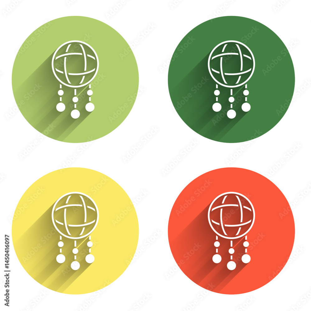 Poster set dream catcher with feathers icon isolated with long shadow background. color circle button. vect