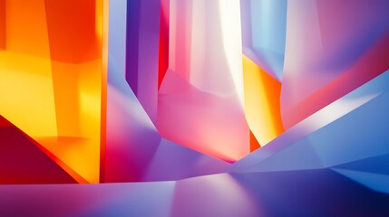 Chromatic Convergence: An abstract composition of vibrant color blocks, where light and shadow intertwine, resulting in a modern digital artwork of radiant hues.