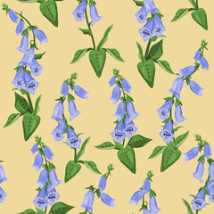 Seamless vector illustration with digitalis on a beige background. For decorating textiles, packaging © Nadezhda