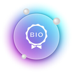 White Banner, label, tag, logo for bio green healthy food icon isolated on white background. Organic product. Healthy food sticker. Blue and purple gradient circle background. Vector