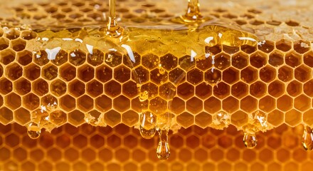 Honey Dripping From Honeycomb Close Up Food Photography