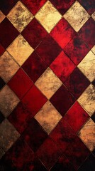 Geometric Harmony: A visual symphony of intersecting diamond shapes, blending opulent shades of gold and burgundy, this artwork evokes a sense of richness and intrigue.